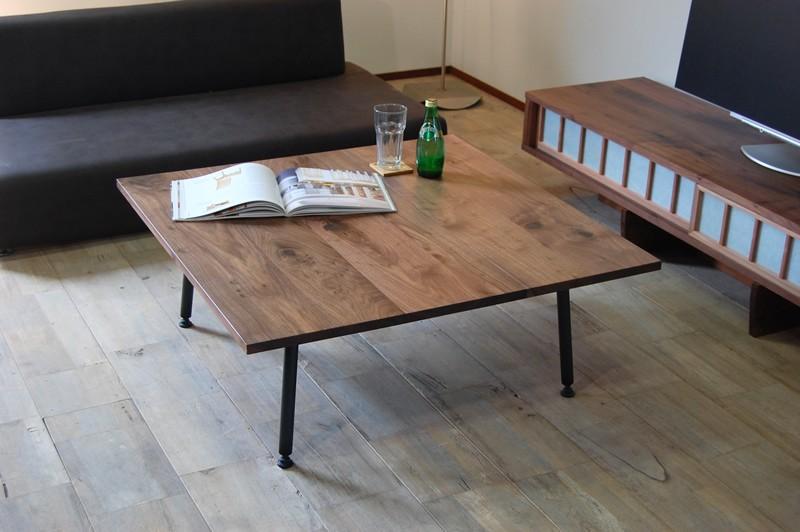 【無垢天板＆シンプル鉄脚デザイン】TEZUローテーブル 90　ウォールナット