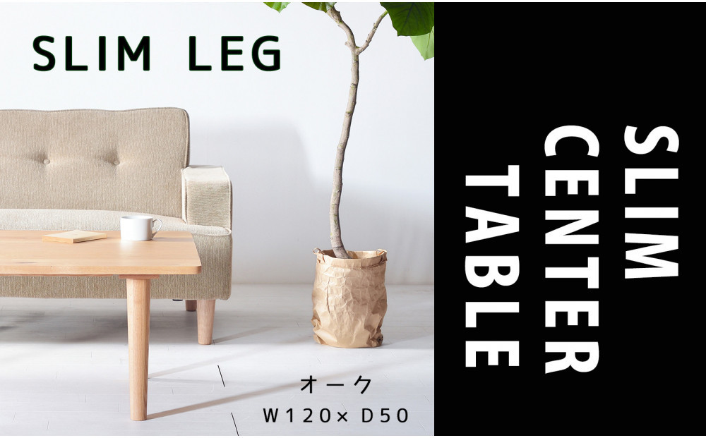 【どんなお部屋にもぴったり】 やさしいデザインのスリムセンターテーブル 120×50 オーク ローテーブル 無垢材 国産 大川家具