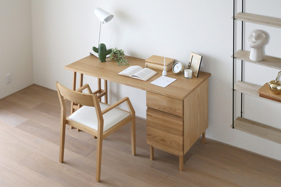 【開梱設置】高野木工 プレーンデスク SET7 オーク（W130×D60cm）【10年保証】