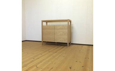 【ガラストップリビングボード90cm オーク材】オイルフィニッシュ おしゃれなお部屋の演出に最適な無垢とツキ板を使ったリビングボード