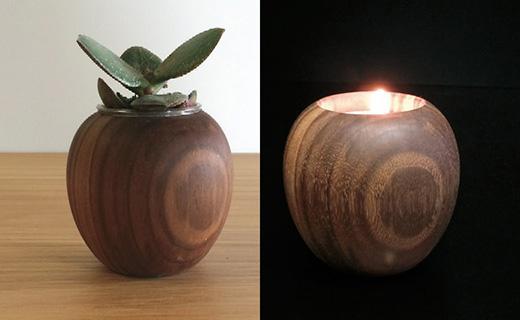 【木製ポット「りんご」ウォールナット材】かわいい木製ポット オイルフィニッシュ 木製 小物 置物 キャンドルベース キャンドルスタンド