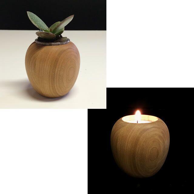 【木製ポット「りんご」ブラックチェリー材】かわいい木製ポット・キャンドル・植物どちらでも使えます＜ブラックチェリー材　オイルフィニッシュ＞