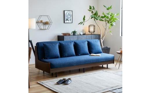ソファベッド 3人掛け エスタート 200cm 同色らくらくカバー付き：オークブラウン×ネイビー【大川家具】