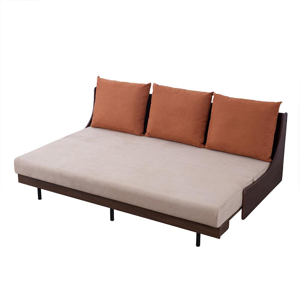 【開梱設置】ソファベッド 幅200cmフォース 【ブラウン×ベージュ】ごろ寝ソファセミダブル【モーブル／大川家具】