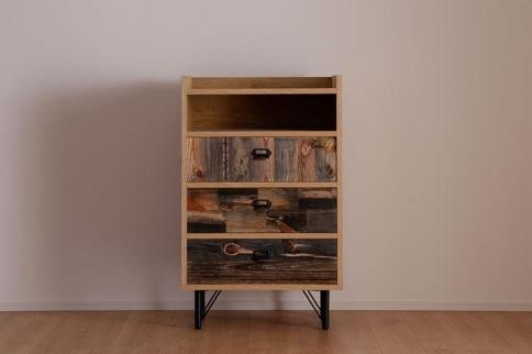 【MARBLE／マーブル 60チェスト ホワイトオーク】★古材パネルを1枚1枚手作業で張り合わせたおしゃれなデザインのチェスト商品ごとに異なる表情を持つデザインは唯一無二の1点物