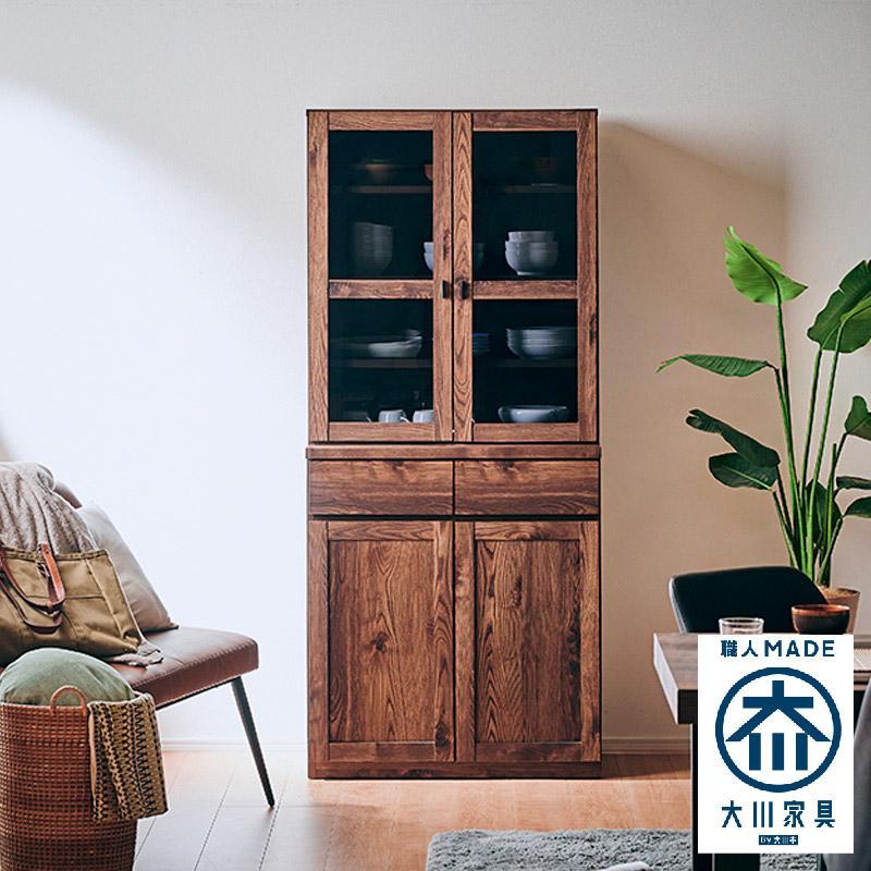 【Chatra／チャトラ 幅80cmダイニングボード ブラウン】★シンプルでお部屋に合わせやすい食器棚