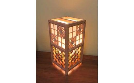 レーザー行灯「趣」 Lサイズ 八重桜と角麻組子 (和紙貼りと桜突板)