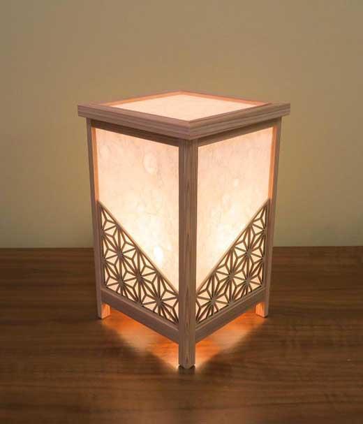 角行灯「匠」組子デザイン Mサイズ 名尾和紙繊維入り落水 麻の葉組子模様  蓋付