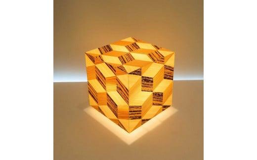 アクリキューブ行灯 銘木ツキ板 寄木模様C LED電球