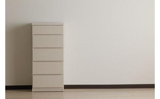 【洗面所などの限られた空間に便利】薄型チェスト 45cm幅5段 (ホワイト木目)