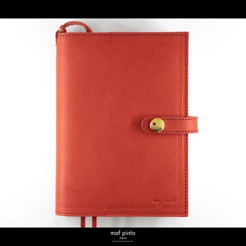 maf pinto (マフ ピント) レザー手帳カバー A6 (文庫本サイズ) レッドシュリンク 本革 日本製