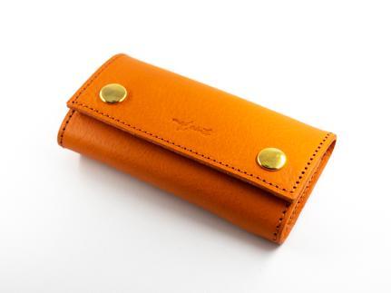 maf pinto レザーキーケース 本革 鍵入れ コンパクト マルチ カードキー オレンジシュリンク