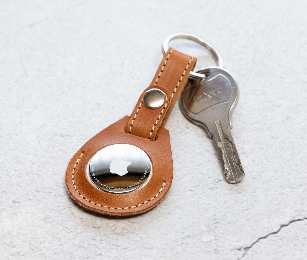 エアタグ用 キーホルダー カバー レザー 本革 キーリング apple airtag 【ライトブラウン】