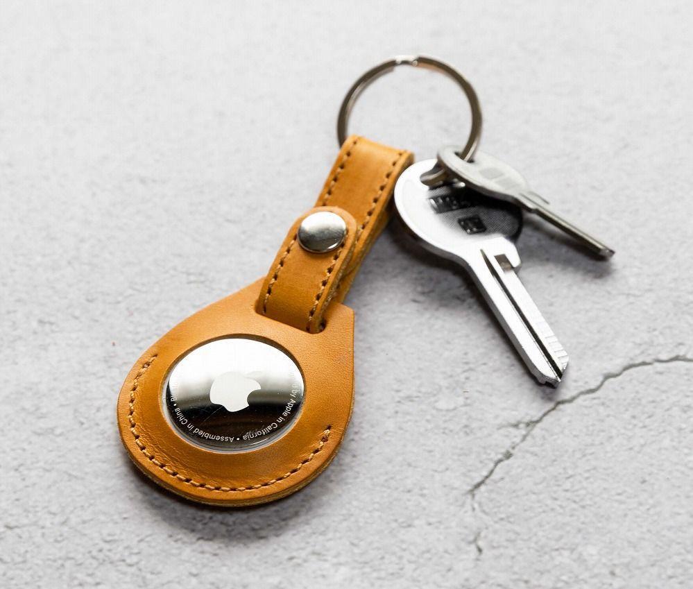 エアタグ用 キーホルダー カバー レザー 本革 キーリング apple airtag 【イエロー】