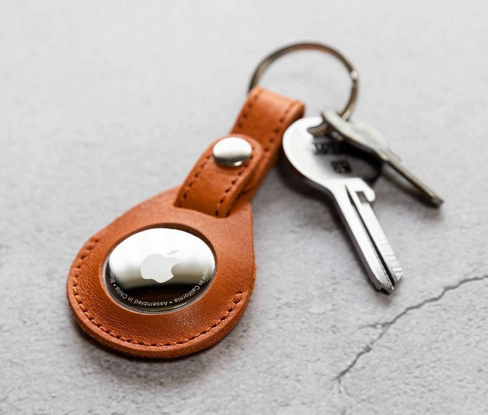 エアタグ用 キーホルダー カバー レザー 本革 キーリング apple airtag 【オレンジ シュリンク】