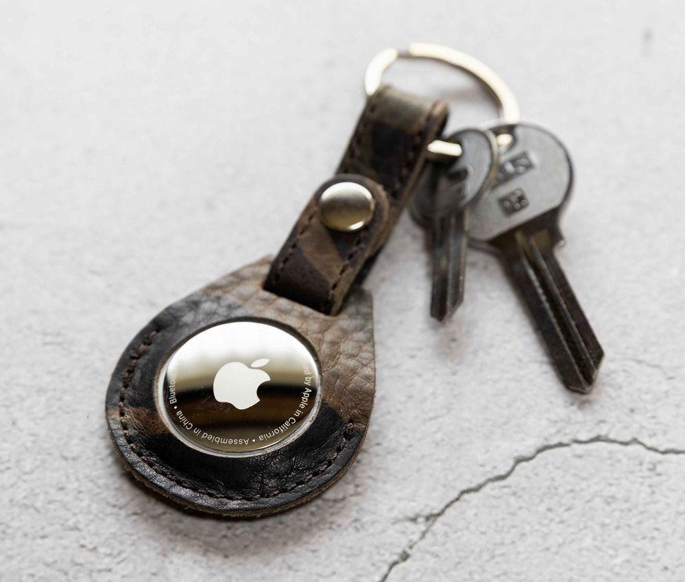 エアタグ用 キーホルダー カバー レザー 本革 キーリング apple airtag 【カモフラージュ ダーク】