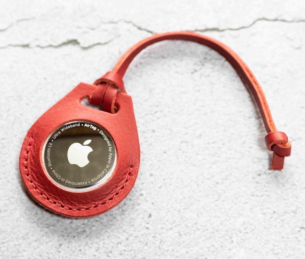 エアタグ用 ケース カバー レザー 本革 apple airtag 【レッド】