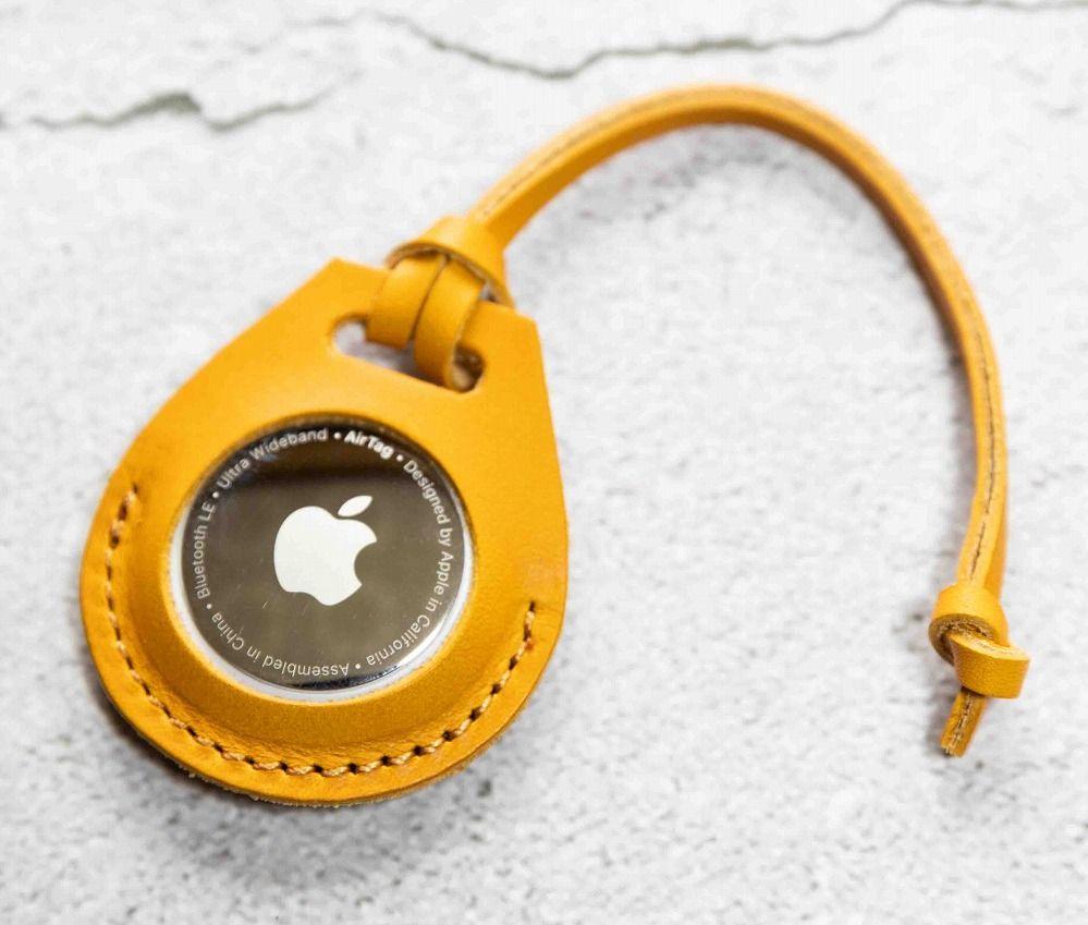 エアタグ用 ケース カバー レザー 本革 apple airtag 【イエロー】