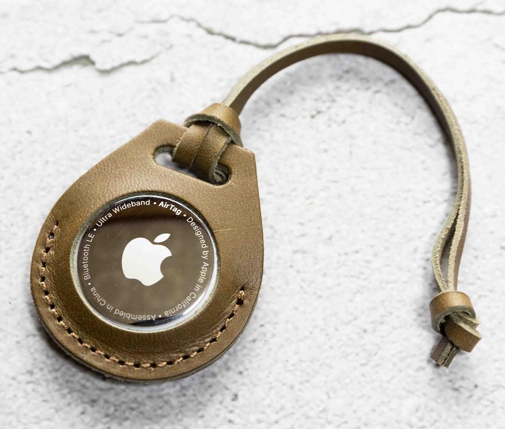 エアタグ用 ケース カバー レザー 本革 apple airtag 【オリーブ】