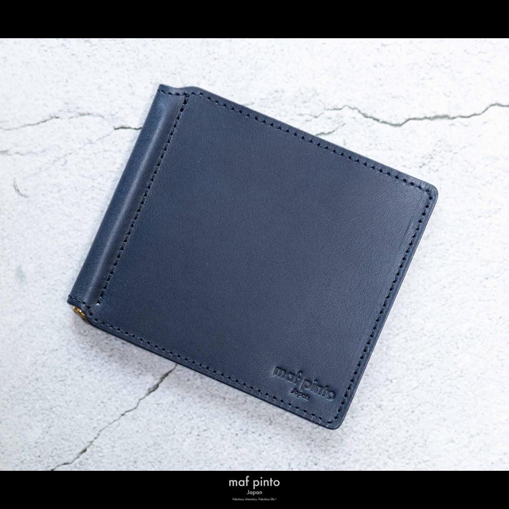 maf pinto (マフ ピント) マネークリップ 二つ折り財布 ネイビー 薄い カード収納 レザー 本革 日本製