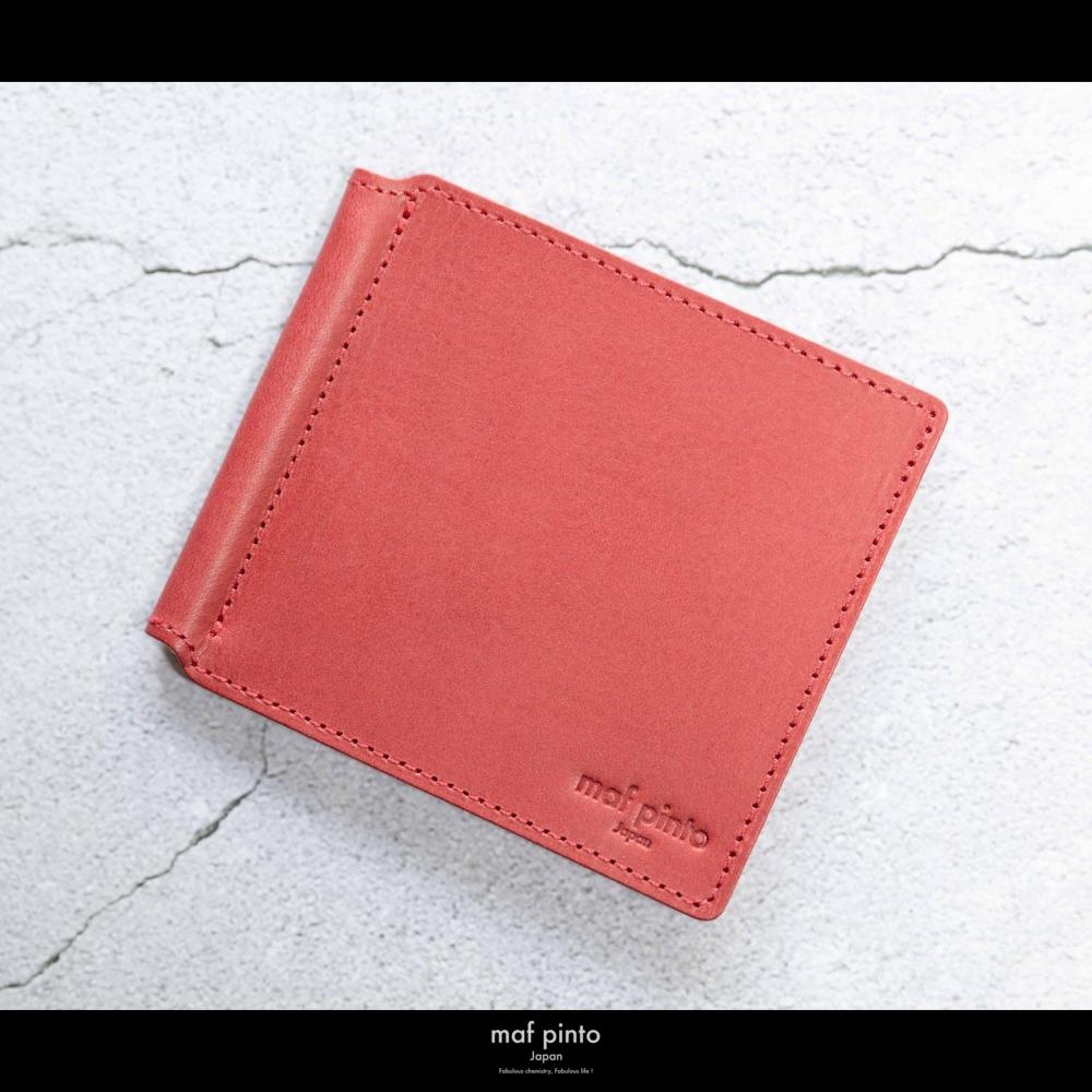 maf pinto (マフ ピント) マネークリップ 二つ折り財布 レッド 薄い カード収納 レザー 本革 日本製