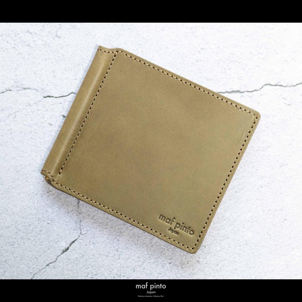 maf pinto (マフ ピント) マネークリップ 二つ折り財布 オリーブ 薄い カード収納 レザー 本革 日本製
