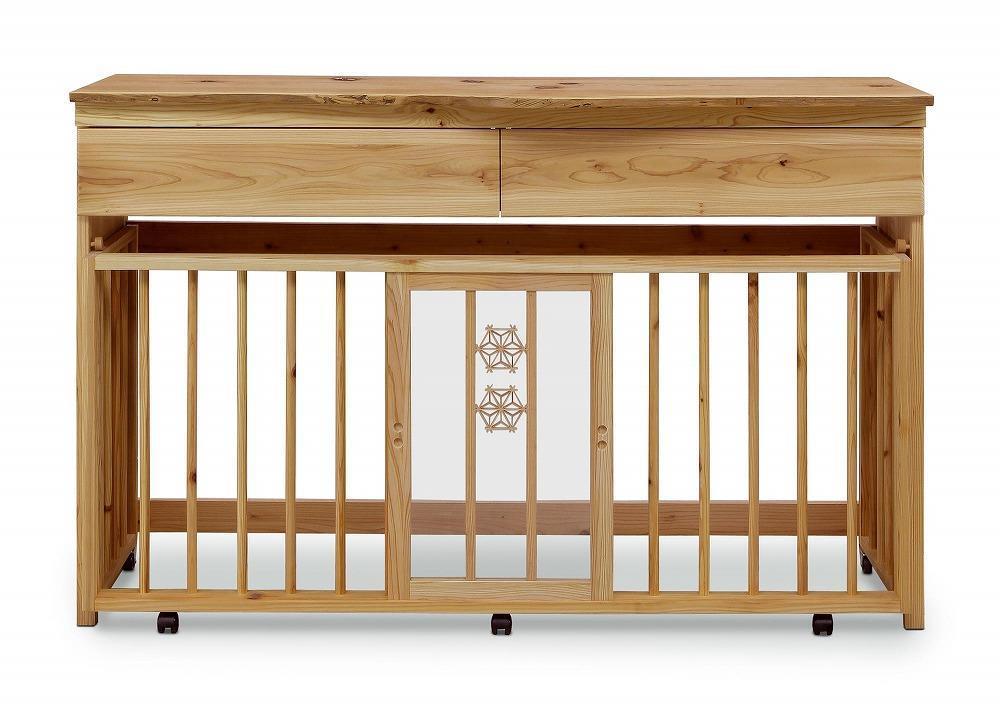 【木製ペットゲージ(大)】大川伝統工芸の組子デザイン 無垢材エリア拡張付き！ カメヤ家具工芸 大川家具