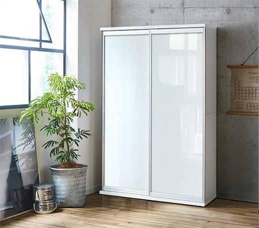 【開梱設置】引き戸 食器棚 ダイニングボード ポエム 幅113.5 （プレミアムホワイトガラス）ホワイト キッチン収納 家具