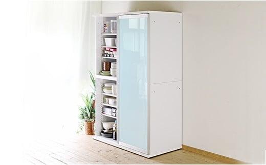 【開梱設置】引き戸キッチンボード 食器棚 ポエム 幅113.5 2枚扉（ホワイトガラス） ホワイト レンジ台 家具