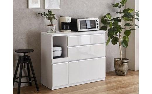 【開梱設置】キッチンカウンター レンジ台 アンサンブル 幅119.7 鏡面ホワイト