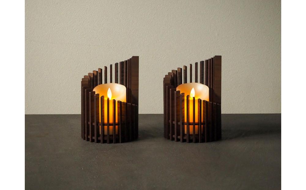 LED キャンドルホルダー 木製 レーザー加工雑貨 ウォールナット インテリア雑貨 キャンドルホルダー003 2個セット