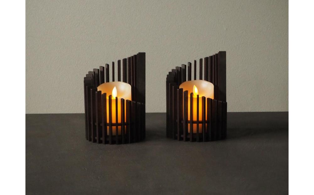 LED キャンドルホルダー 木製 レーザー加工雑貨 黒洛 インテリア雑貨 キャンドルホルダー003 2個セット