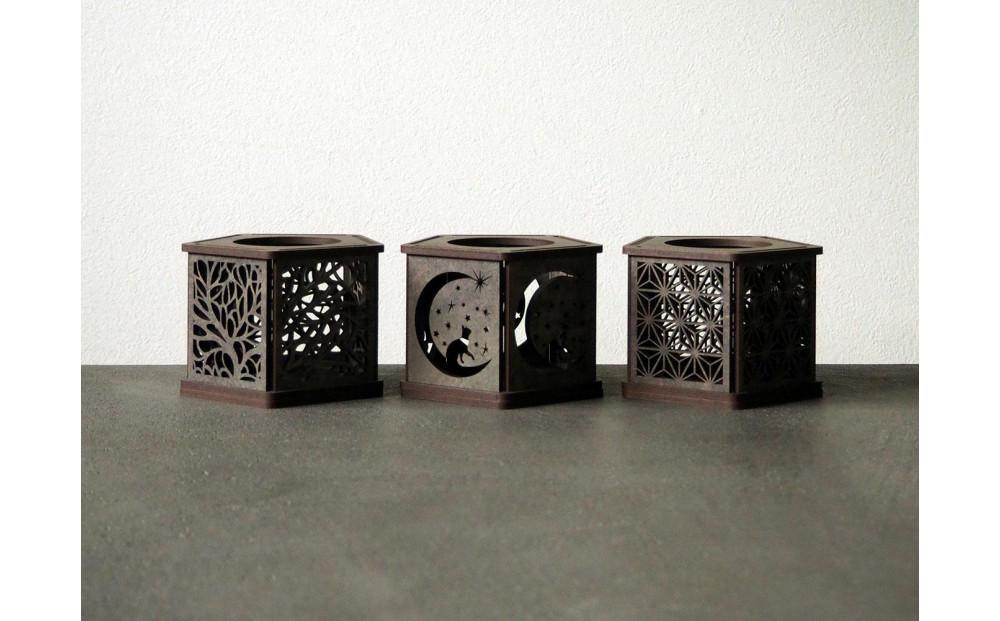 LED キャンドルホルダー 木製 レーザー加工雑貨 黒洛 インテリア雑貨 キャンドルホルダー002 3個セット