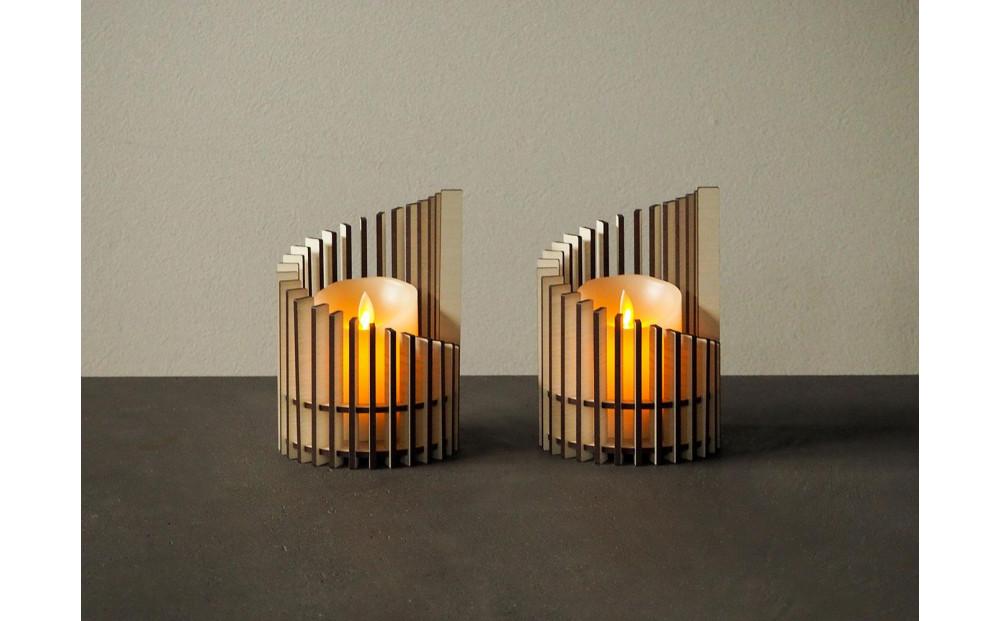 LED キャンドルホルダー 木製 レーザー加工雑貨 ホワイト木目 インテリア雑貨 キャンドルホルダー003 2個セット