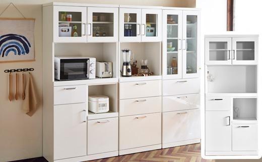 食器棚 トスティ 鏡面ホワイト 幅80cm オープンダイニングボード 扉タイプ【開梱設置】