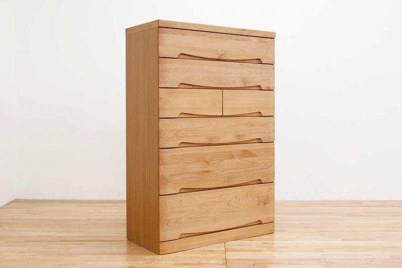チェスト タンス 幅88 6段 奥行44 ナチュラル色 アルダー材 木製 桐たんす 箪笥 婚礼 衣類収納 完成品 大川家具 丸田木工 サーフ