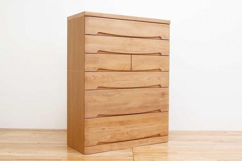 チェスト タンス 幅102 6段 奥行44 ナチュラル色 アルダー材 木製 桐たんす 箪笥 婚礼 衣類収納 完成品 大川家具 丸田木工 サーフ