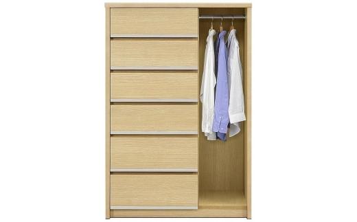 大川家具 チェスト 幅90cm ハンガーラック 吊り下げ収納 引出し 6段 ナチュラル