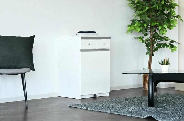 大川家具 ゴミ箱 カウンター ダストカウンター 幅55cm コンセント付き ゴミの分別ができる【ホワイト】