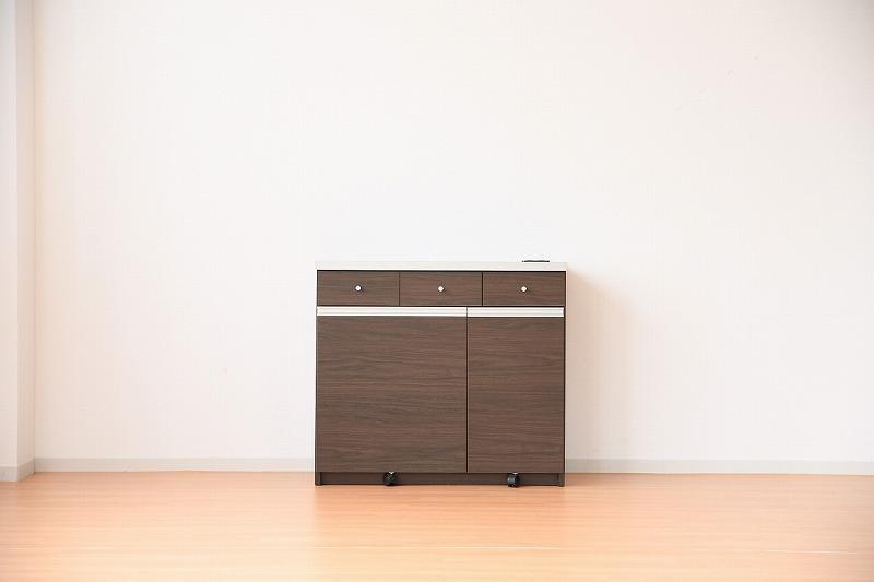 大川家具 ゴミ箱 カウンター ダストカウンター 幅90cm コンセント付き ゴミの分別ができる【ブラウン】