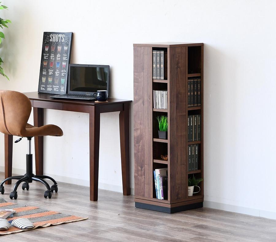 大川家具 回転 本棚 5段 高さ120cm【ブラウン】