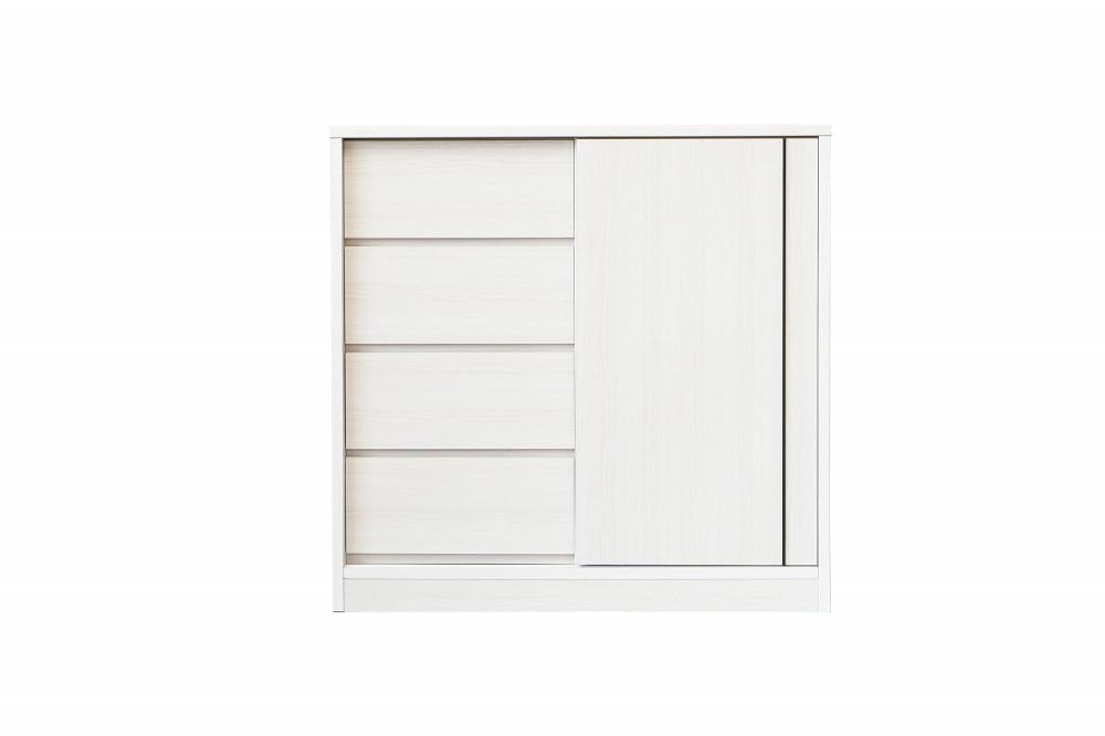 カウンター 薄型 幅90cm スライド扉 引出し収納 収納棚 奥浅 カウンター収納 木製家具 大川家具【ホワイト】