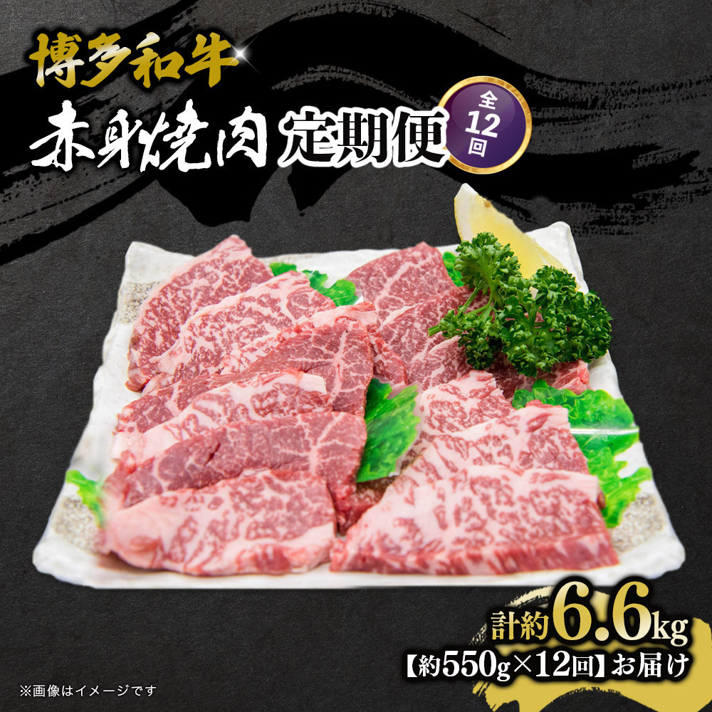 博多和牛 赤身焼肉 定期便全12回(約550g×12回)