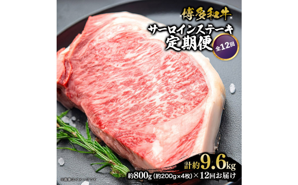 博多和牛 サーロインステーキ 定期便全12回 計約9.6kg(約800g(約200g×4枚)×12回)