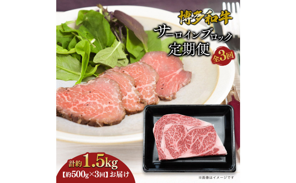 博多和牛 サーロインブロック 定期便全3回 計約1.5kg(約500g×3回)