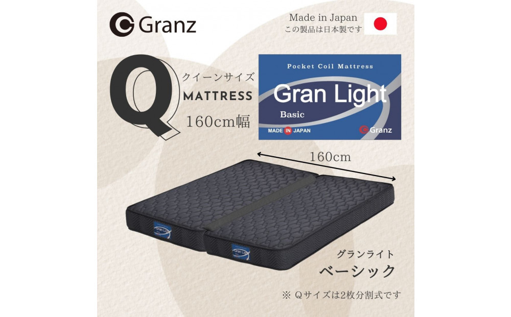 ※2025年12月19日以降出荷予定※クイーンサイズ (2枚分割式) 160CM幅 マットレス グランライトベーシック ブラック