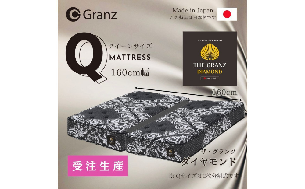 【受注生産】クイーンサイズ（2枚分割式）160CM幅 マットレス　ザ・グランツ　ダイヤモンド