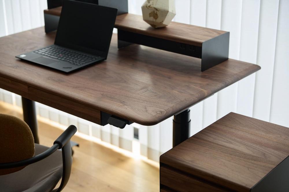 【シェルフLセット】サイズオーダー可 電動昇降 学習机 プレディデスク ウォールナット