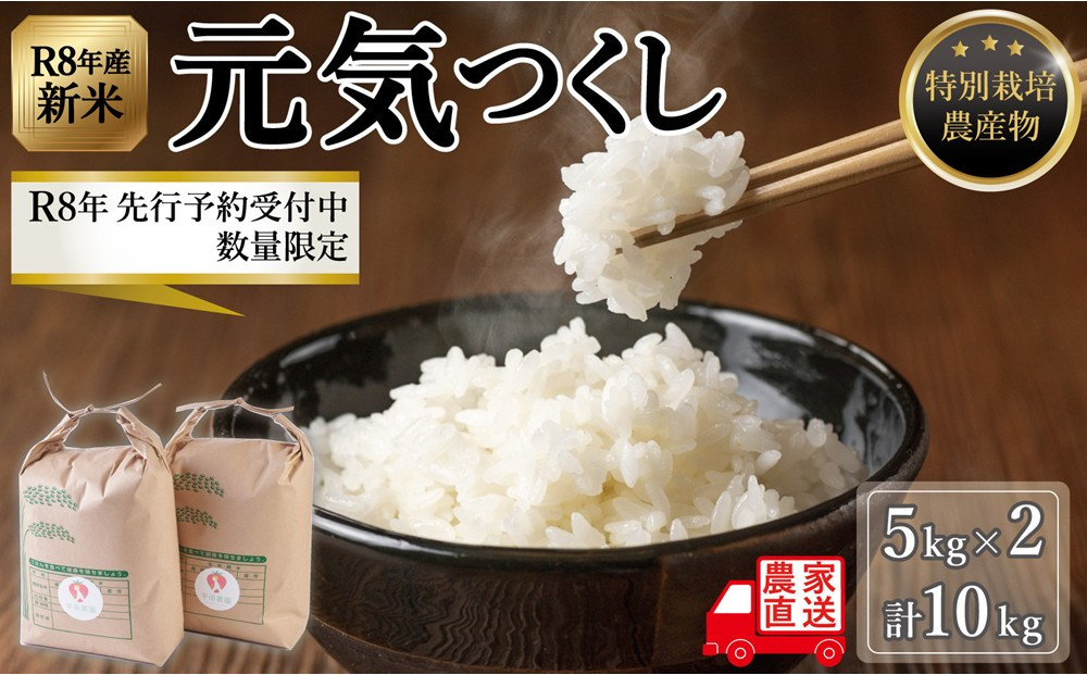 【令和8年度新米】先行予約受付 数量限定 白米(特別栽培農産物)元気つくし 5kg×2袋 (計10kg)