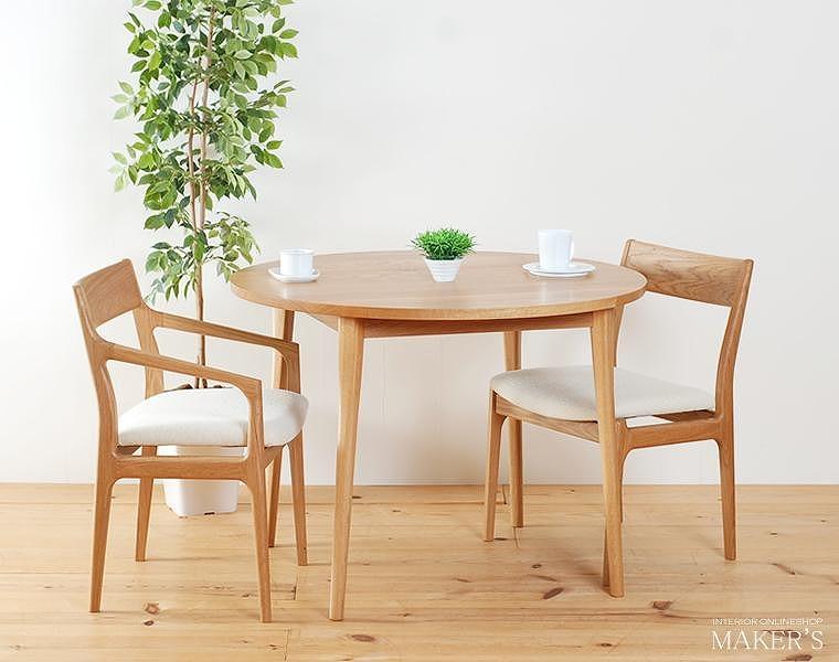 ダイニングテーブル　パイク丸　オーク無垢　90-120 サイズオーダー可【大川市・辻製作所】